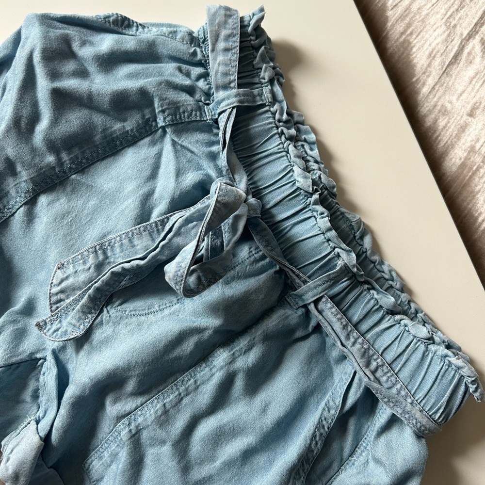 Aerie Light Blue Ruffle Waist Shorts
